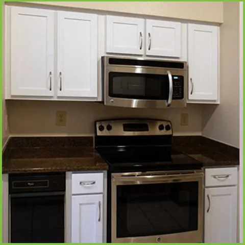 After: Kitchen refaced in Flour