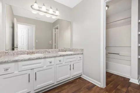 Flour bath vanity refaced with a Qwikkit cabinet refacing kit
