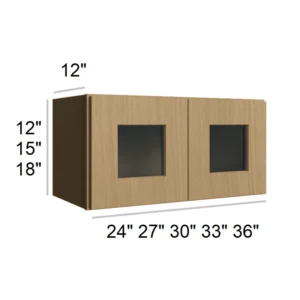 BARLEY OAK - Bridge Wall Glass Door Cabinets, 23"W x 18"H x 12"D