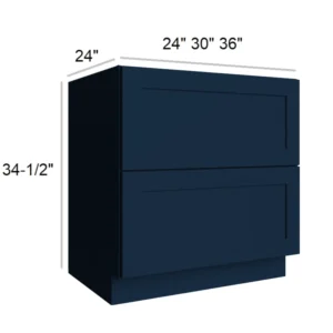 Blue Shaker - 2 Drawer Base, 30"W x 34.5"H x 24"D