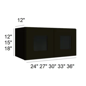 CHARCOAL BLACK - Bridge Wall Glass Door Cabinets, 23"W x 18"H x 12"D