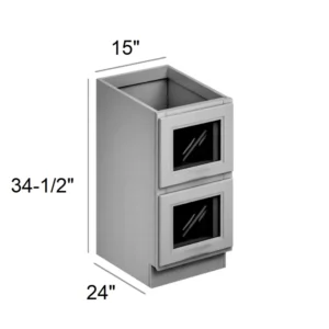 Grey Silver - Base Glass Door Cabinet, 15"W x 34.5"H x 24"D