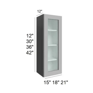 Grey Silver - Wall Glass Door Cabinets, 15"W x 30"H x 12"D