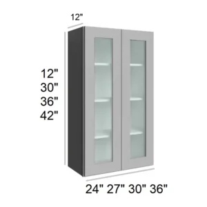 Grey Silver - Wall Glass Door Cabinets, 24"W x 30"H x 12"D