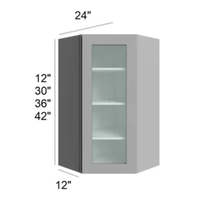 Grey Silver - Wall Diagonal Glass Door, 24"W x 30"H x 12"D