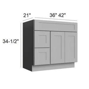 Grey Silver - Vanity Sink Drawer, 36"W x 34.5"H x 21"D