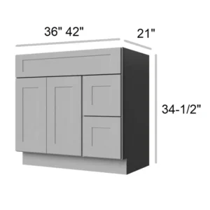 Grey Silver - Vanity Sink Drawer, 36"W x 34.5"H x 21"D