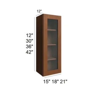 HEIRLOOM BROWN - Wall Glass Door Cabinets, 15"W x 30"H x 12"D