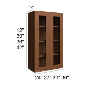 HEIRLOOM BROWN - Wall Glass Door Cabinets, 24"W x 12"H x 12"D