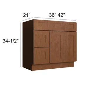 HEIRLOOM BROWN - Vanity Sink Drawer, 36"W x 34.5"H x 21"D