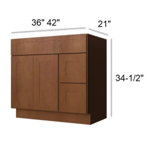 HEIRLOOM BROWN - Vanity Sink Drawer, 36"W x 34.5"H x 21"D