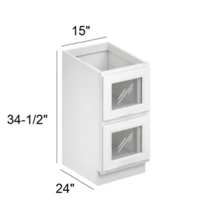 HILLCREST WHITE - Base Glass Door Cabinet, 15"W x 34.5"H x 24"D