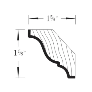 HILLCREST WHITE - Crown Molding, 96"W x 1"H x 0.625"D