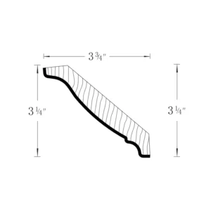 HILLCREST WHITE - Crown Molding, 96"W x 3"H x 0.625"D