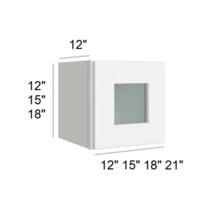 HILLCREST WHITE - Bridge Wall Glass Door Cabinets, 12"W x 12"H x 12"D