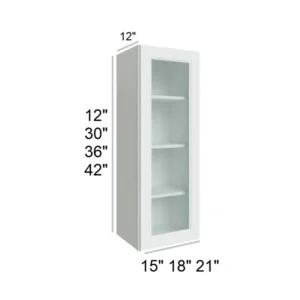 HILLCREST WHITE - Wall Glass Door Cabinets, 15"W x 30"H x 12"D