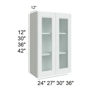 HILLCREST WHITE - Wall Glass Door Cabinets, 24"W x 30"H x 12"D