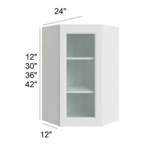 HILLCREST WHITE - Wall Diagonal Glass Door, 24"W x 30"H x 12"D