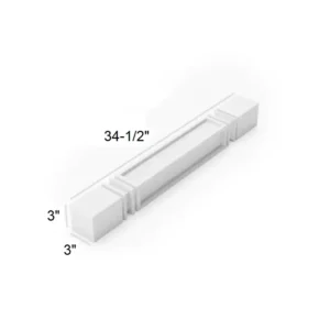 HILLCREST WHITE - SQUARE CAVED DECOR LEG, 3"W x 34.5"H x 3"D