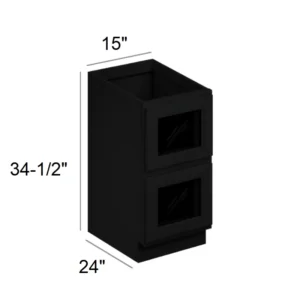 Slim Shaker Black - Base Glass Door Cabinet, 15"W x 34.5"H x 24"D