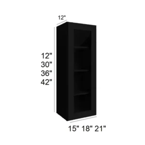 Slim Shaker Black - Wall Glass Door Cabinets, 15"W x 30"H x 12"D