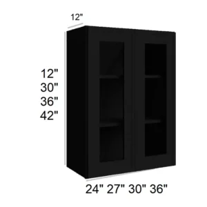 Slim Shaker Black - Wall Glass Door Cabinets, 24"W x 30"H x 12"D