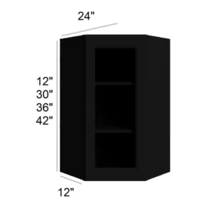 Slim Shaker Black - Wall Diagonal Glass Door, 24"W x 30"H x 12"D