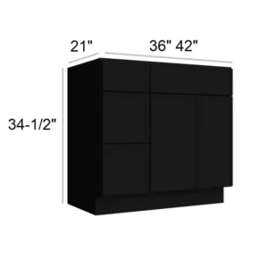 Slim Shaker Black - Vanity Sink Drawer, 36"W x 34.5"H x 21"D