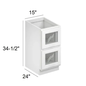 Slim Shaker White - Base Glass Door Cabinet, 15"W x 34.5"H x 24"D