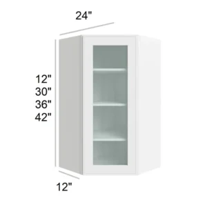 Slim Shaker White - Wall Diagonal Glass Door, 24"W x 30"H x 12"D