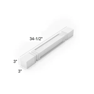 Slim Shaker White - SQUARE CAVED DECOR LEG, 3"W x 34.5"H x 3"D