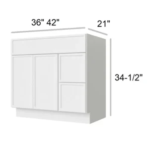 Slim Shaker White - Vanity Sink Drawer, 36"W x 34.5"H x 21"D