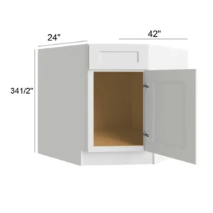 White Shaker - Angled Sink Base, 42"W x 34.5"H x 24"D