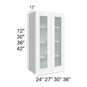 White Shaker - Wall Glass Door Cabinets, 24"W x 30"H x 12"D