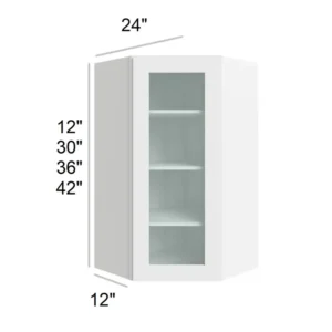 White Shaker - Wall Diagonal Glass Door, 24"W x 30"H x 12"D