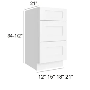 White Shaker - Vanity Drawer Base, 12"W x 34.5"H x 21"D
