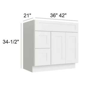 White Shaker - Vanity Sink Drawer, 36"W x 34.5"H x 21"D