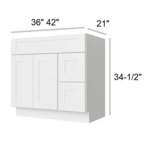 White Shaker - Vanity Sink Drawer, 36"W x 34.5"H x 21"D
